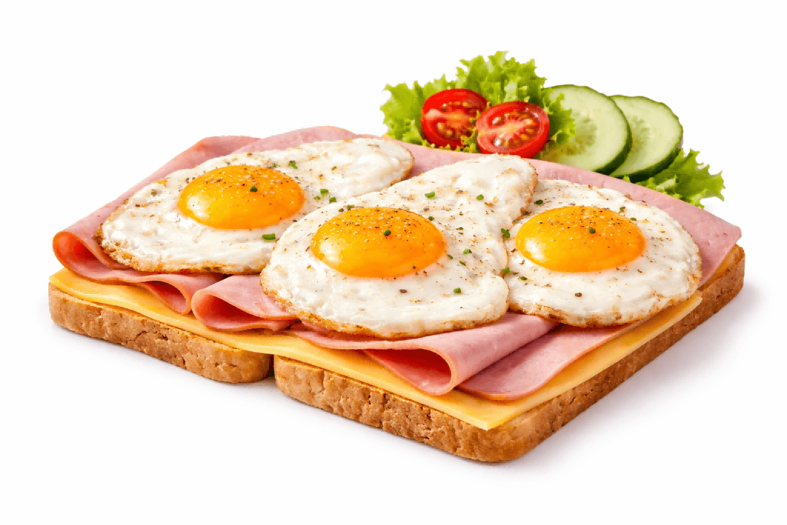 Uitsmijter geb. cham./uien/bacon/kaas	