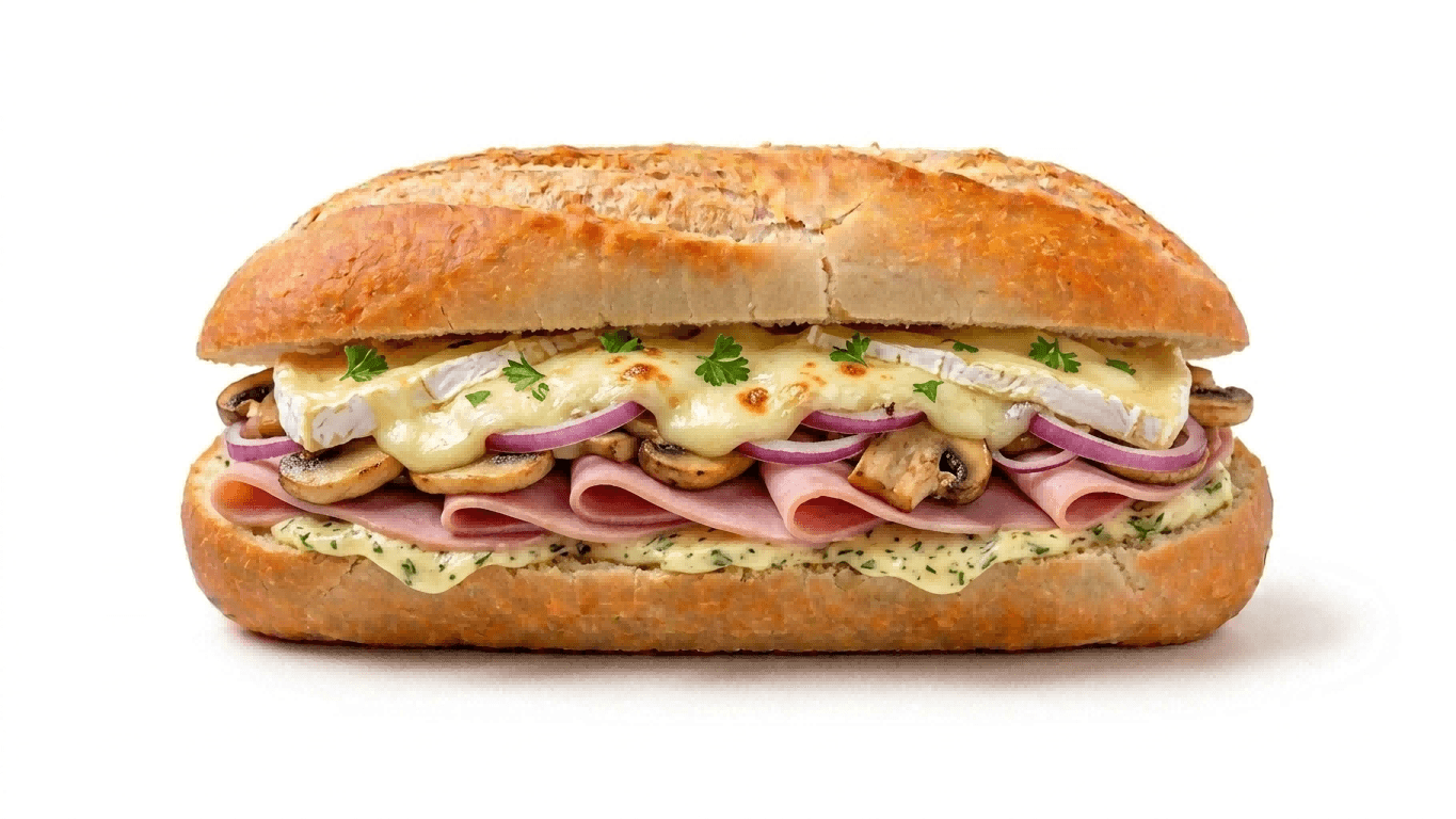 Kruidenboter, ham, champignons, ui en brie